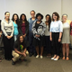 Members of the News Lab Class of 2015-16 in their classroom at Georgia State University. James Salzer, center, a reporter for Atlanta Journal-Constitution, center, recently taught the class about how to analyze campaign finance reports. (Credit: News Lab)